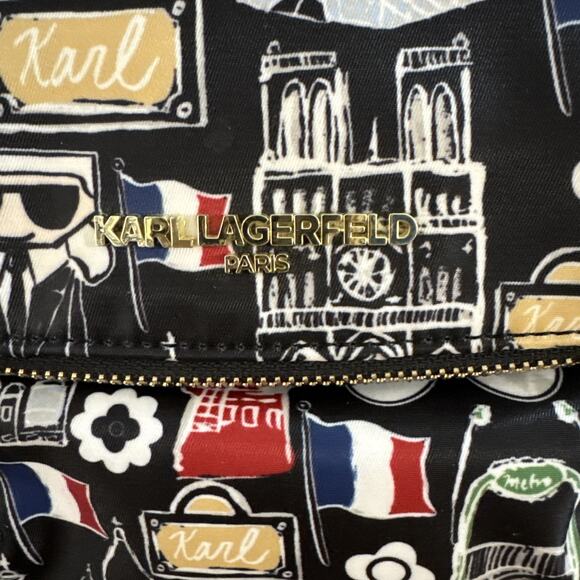 New Karl Lagerfeld 12x10x4 Paris White Scribble Print Messenger Crossbody Bag - Picture 3 of 8